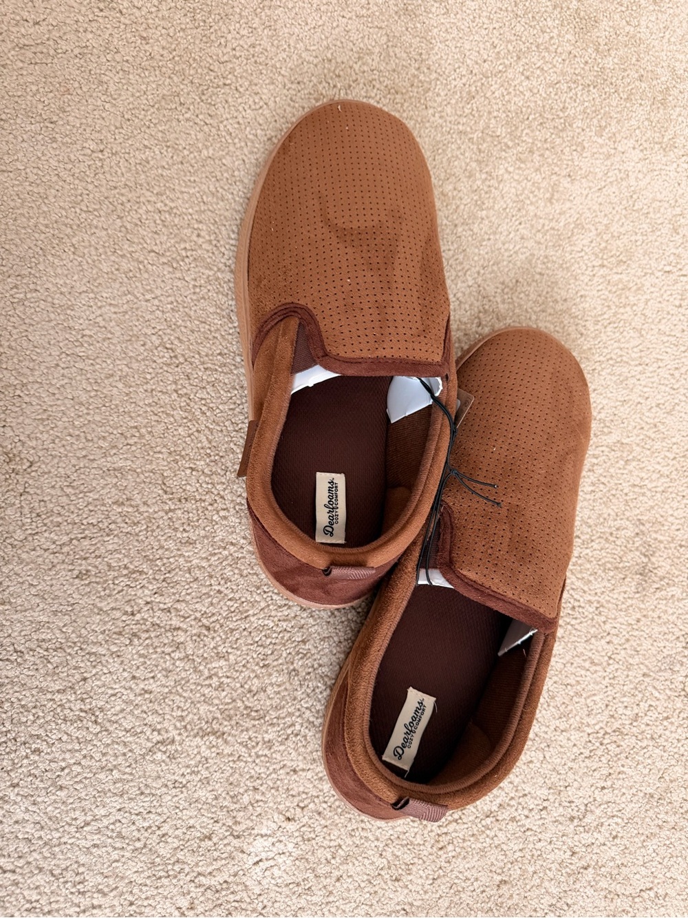 dearfoams Men's Brown Perforated Slip-On Loafers